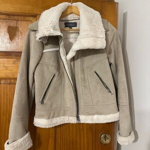 Beige Suede Faux fur jacket, bomber jacket